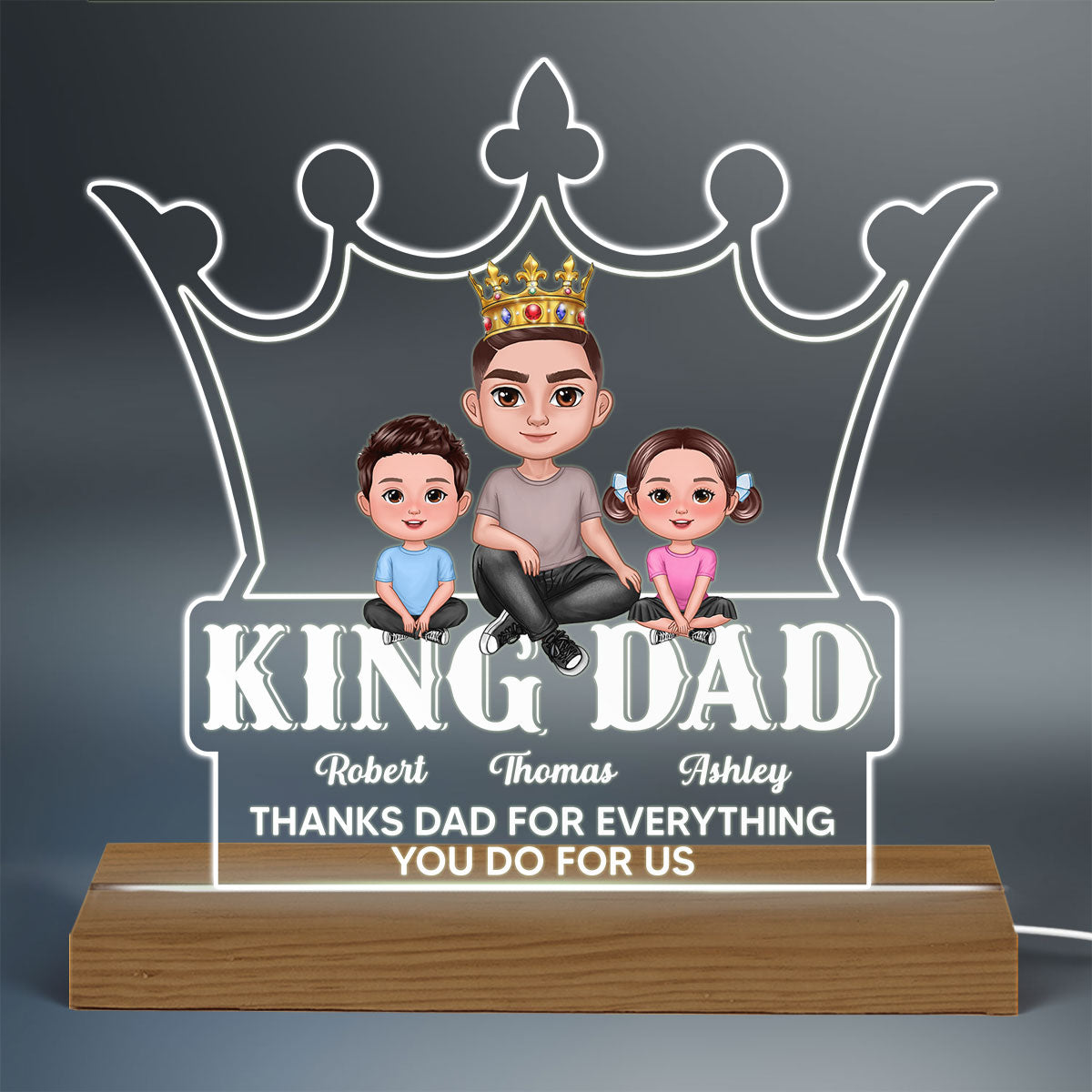 King Dad Doll Man And Kids Personalized Warm Acrylic Custom Shape LED Night Light