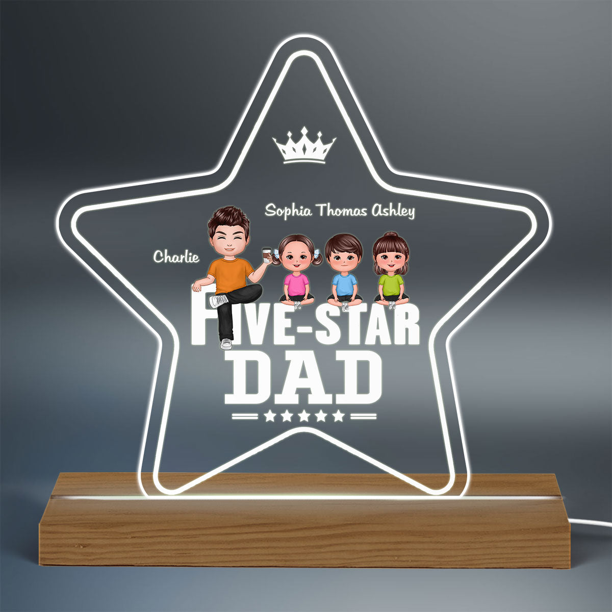 Five Star Dad Sitting Man Personalized Custom Shape Warm LED Night Light