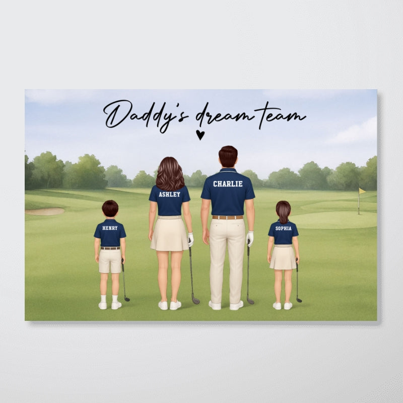 Daddy's Team Golf Family Back View Personalized Poster, Father's Day Gift