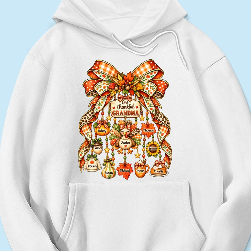 One Thankful Grandma Fall Thanksgiving Charm Bow - Personalized Shirt - Gift for Grandma