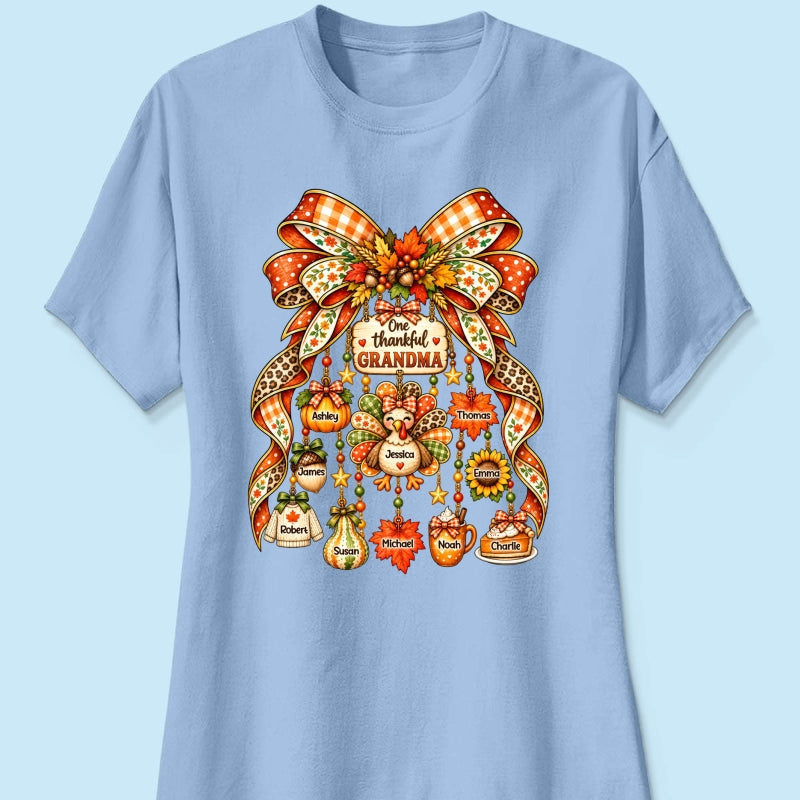 One Thankful Grandma Fall Thanksgiving Charm Bow - Personalized Shirt - Gift for Grandma