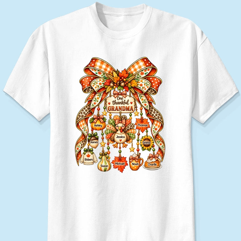 One Thankful Grandma Fall Thanksgiving Charm Bow - Personalized Shirt - Gift for Grandma