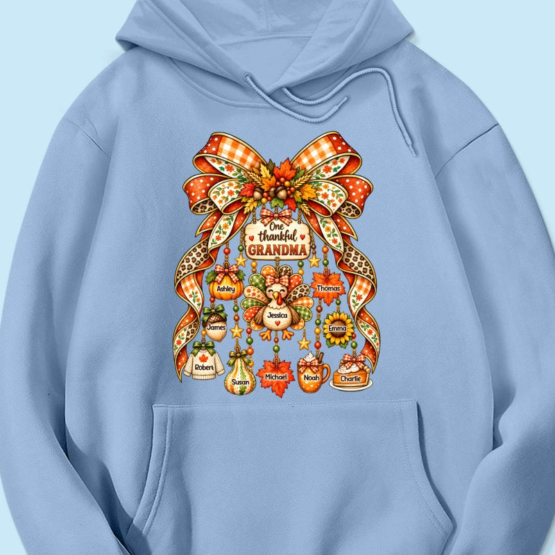 One Thankful Grandma Fall Thanksgiving Charm Bow - Personalized Shirt - Gift for Grandma
