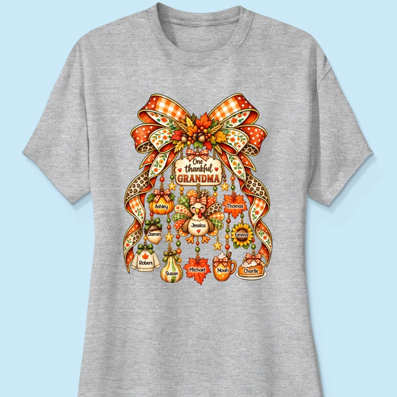 One Thankful Grandma Fall Thanksgiving Charm Bow - Personalized Shirt - Gift for Grandma
