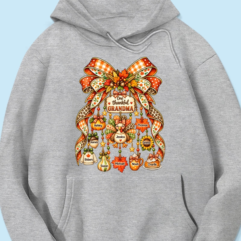 One Thankful Grandma Fall Thanksgiving Charm Bow - Personalized Shirt - Gift for Grandma