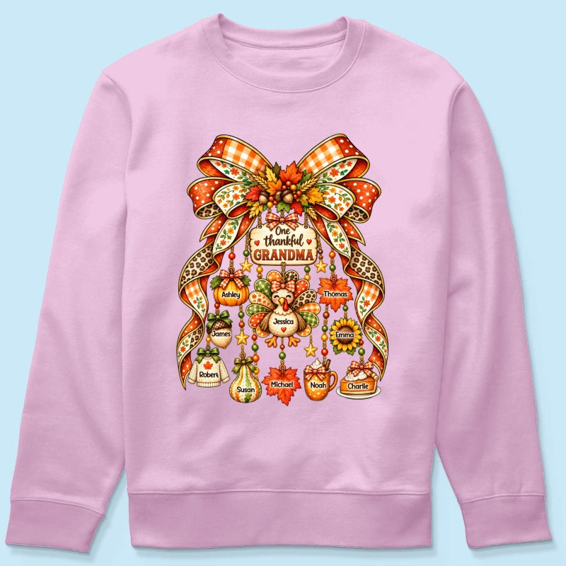 One Thankful Grandma Fall Thanksgiving Charm Bow - Personalized Shirt - Gift for Grandma