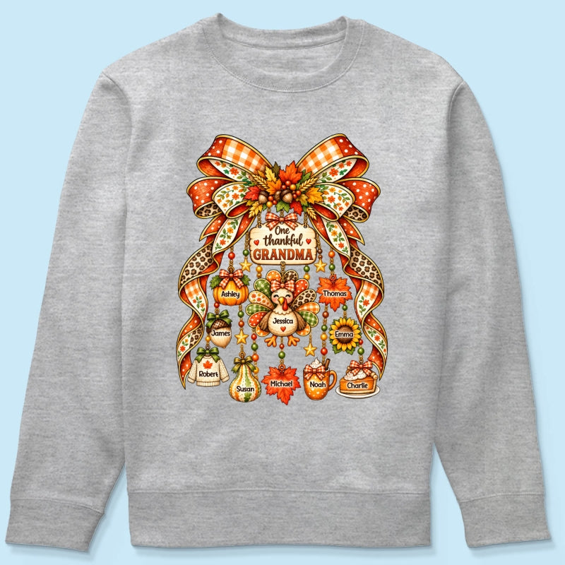 One Thankful Grandma Fall Thanksgiving Charm Bow - Personalized Shirt - Gift for Grandma