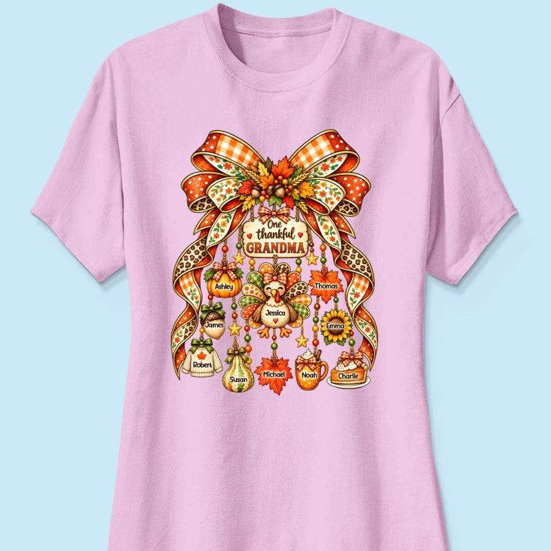 One Thankful Grandma Fall Thanksgiving Charm Bow - Personalized Shirt - Gift for Grandma