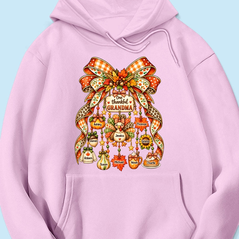 One Thankful Grandma Fall Thanksgiving Charm Bow - Personalized Shirt - Gift for Grandma