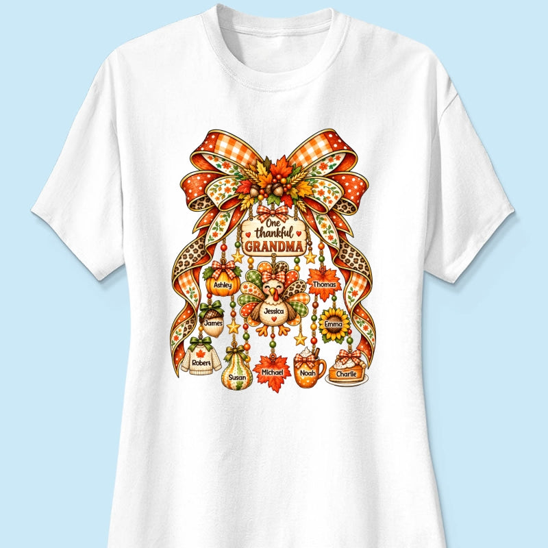 One Thankful Grandma Fall Thanksgiving Charm Bow - Personalized Shirt - Gift for Grandma