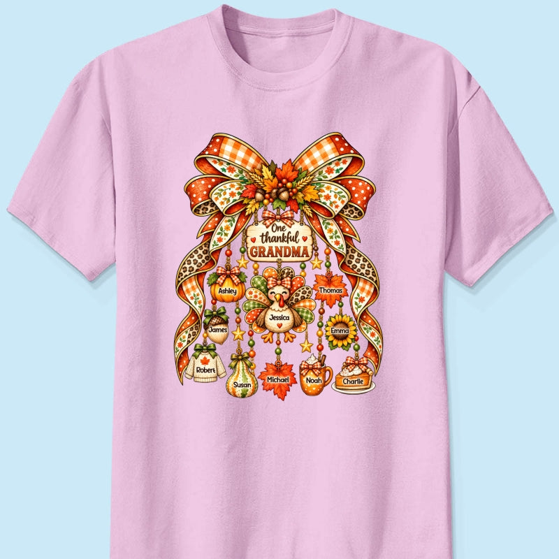 One Thankful Grandma Fall Thanksgiving Charm Bow - Personalized Shirt - Gift for Grandma