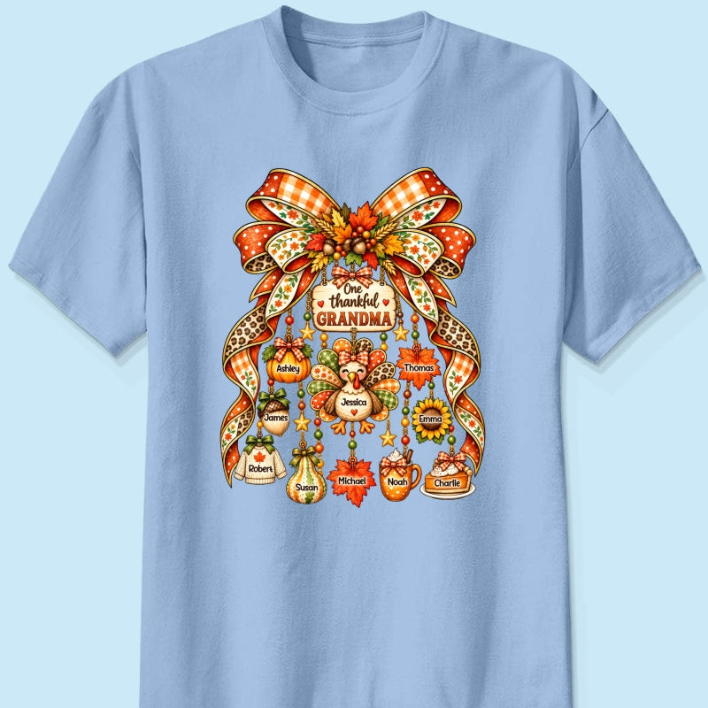 One Thankful Grandma Fall Thanksgiving Charm Bow - Personalized Shirt - Gift for Grandma