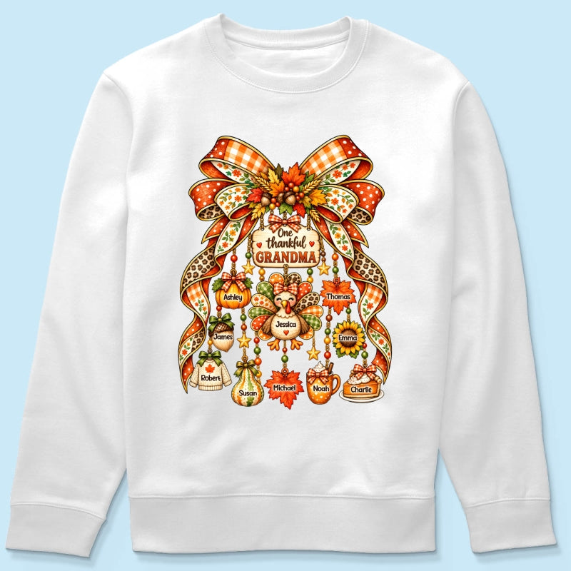 One Thankful Grandma Fall Thanksgiving Charm Bow - Personalized Shirt - Gift for Grandma