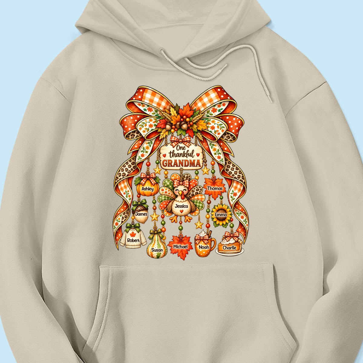 One Thankful Grandma Fall Thanksgiving Charm Bow - Personalized Shirt - Gift for Grandma