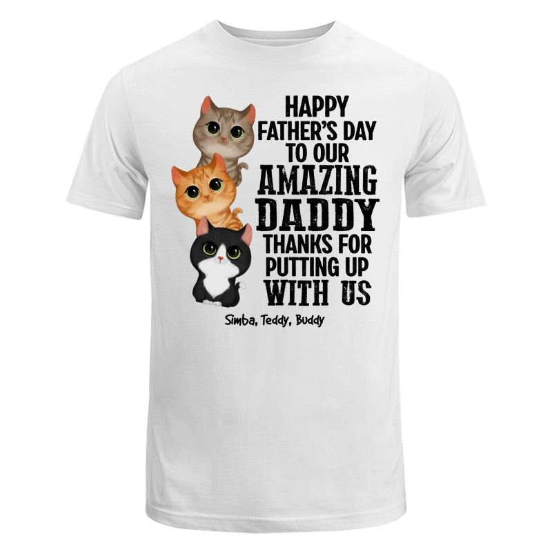 Watercolor Cute Cats Thanks For Putting Up With Us Cat Dad Personalized Shirt