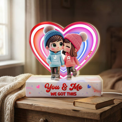 Eternal Love Cute Cartoon Chibi Couple - Personalized Light Box - Heartfelt Valentine's Day Gift, Anniversary Gift For Couple, For Him, For Her