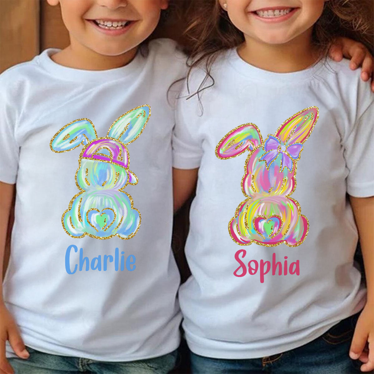 Brushstroke Bunny Easter Personalized Baby Onesie Baby Shirt - Custom Baby Name