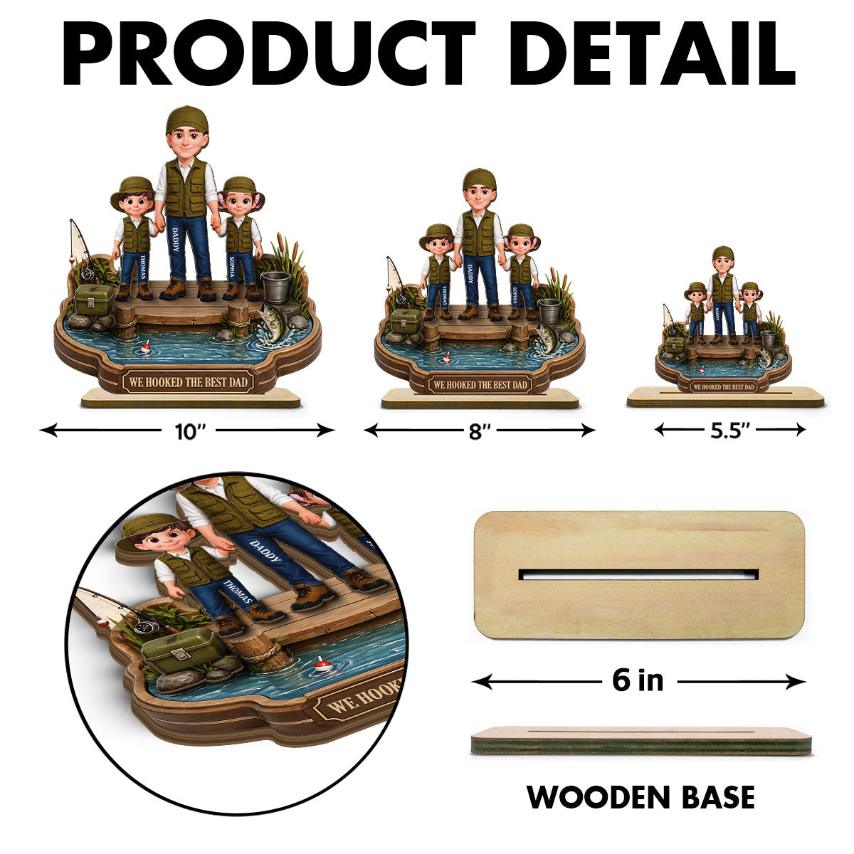 Dad's Little Fishing Partners - Personalized 2-Layered Wooden Plaque - Heartfelt Gift For Fishing Dad, Gift For Husband