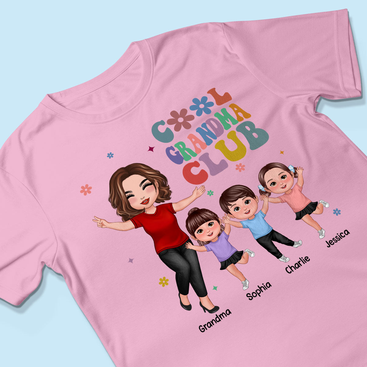 Cool Grandma Club Happy Doll Grandma Kids Personalized Shirt