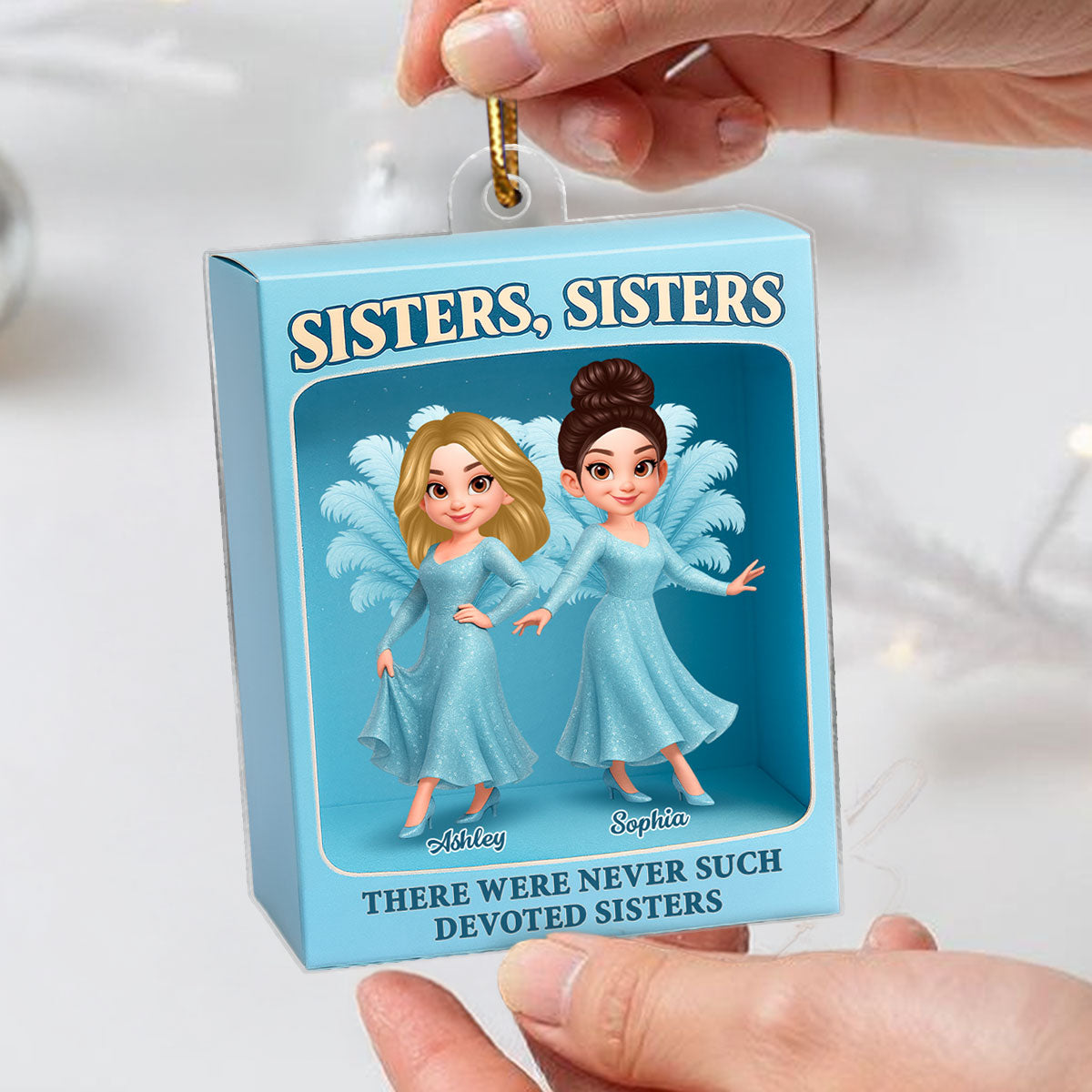 Cute Cartoon Sisters Besties Blue Dress Toy Box Figure Style Personalized Acrylic Ornament