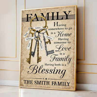 Home Family Members Keychain Names Personalized Poster, Perfect Christmas Gift For Family