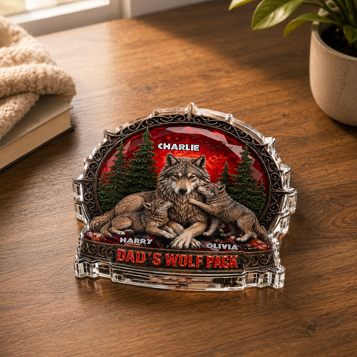 Papa's Wolf Pack - Personalized Acrylic Block Plaque - Father's Day Gift for Dad, Husband