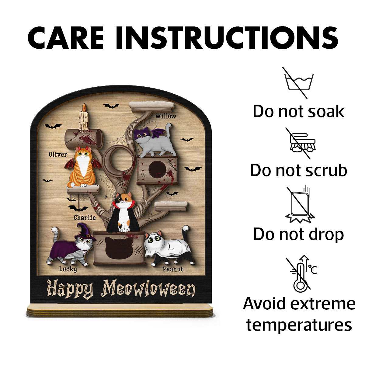 Halloween Cat Tree Cat Lover Tier Tray Decor Personalized 2-Layer Standing Wooden Plaque