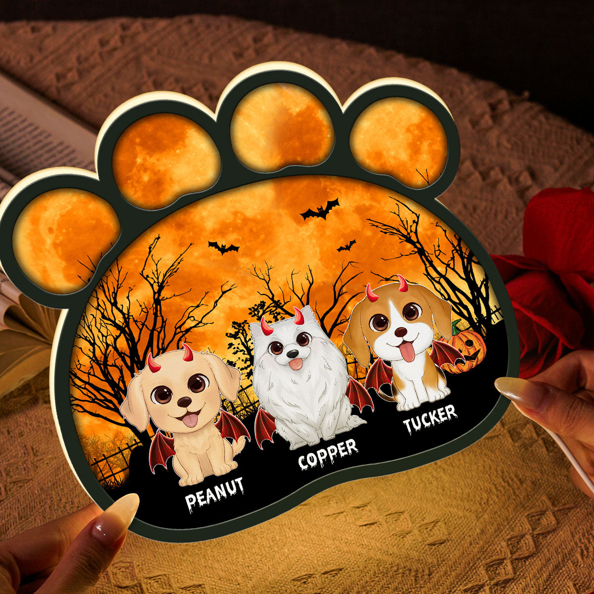 Spooky Halloween Theme Dog Paw Personalized LED Light Box