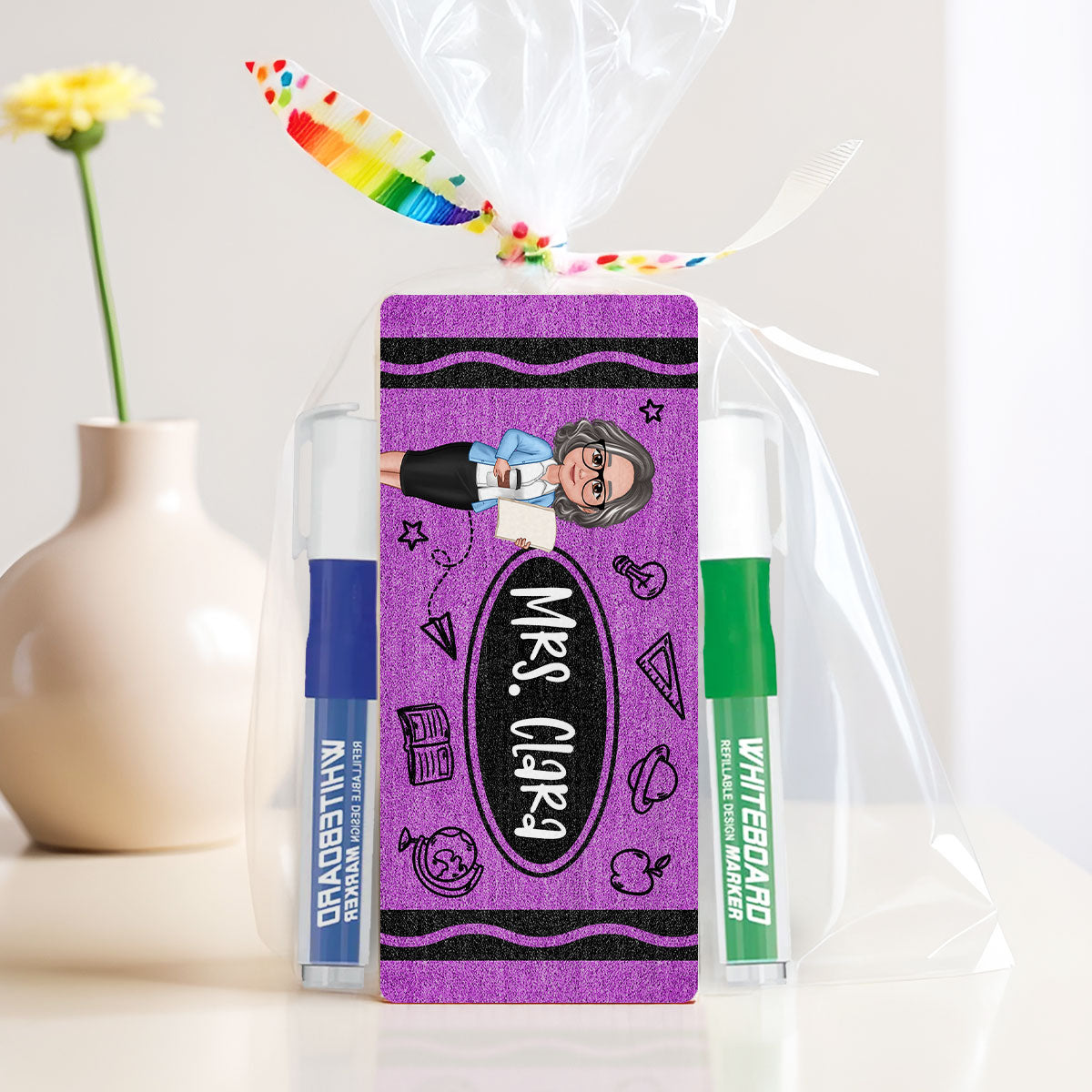 Teacher Crayon Pattern Personalized Chalkboard/Whiteboard Eraser with Marker, Teacher Appreciation Gift, Back To School Gift