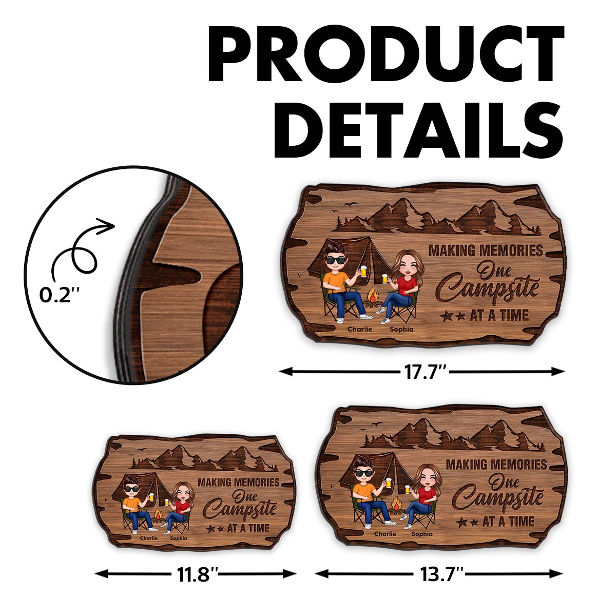 Doll Couple Camping Rustic Personalized Wood Sign