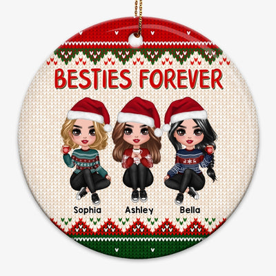 Doll Besties Ugly Sweater Pattern Christmas Personalized Circle Ornament