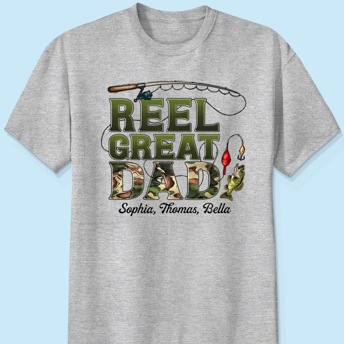 Reel Great Dad Fishing Camouflage Personalized Shirt, Father's Day Gift For Dad, Husband