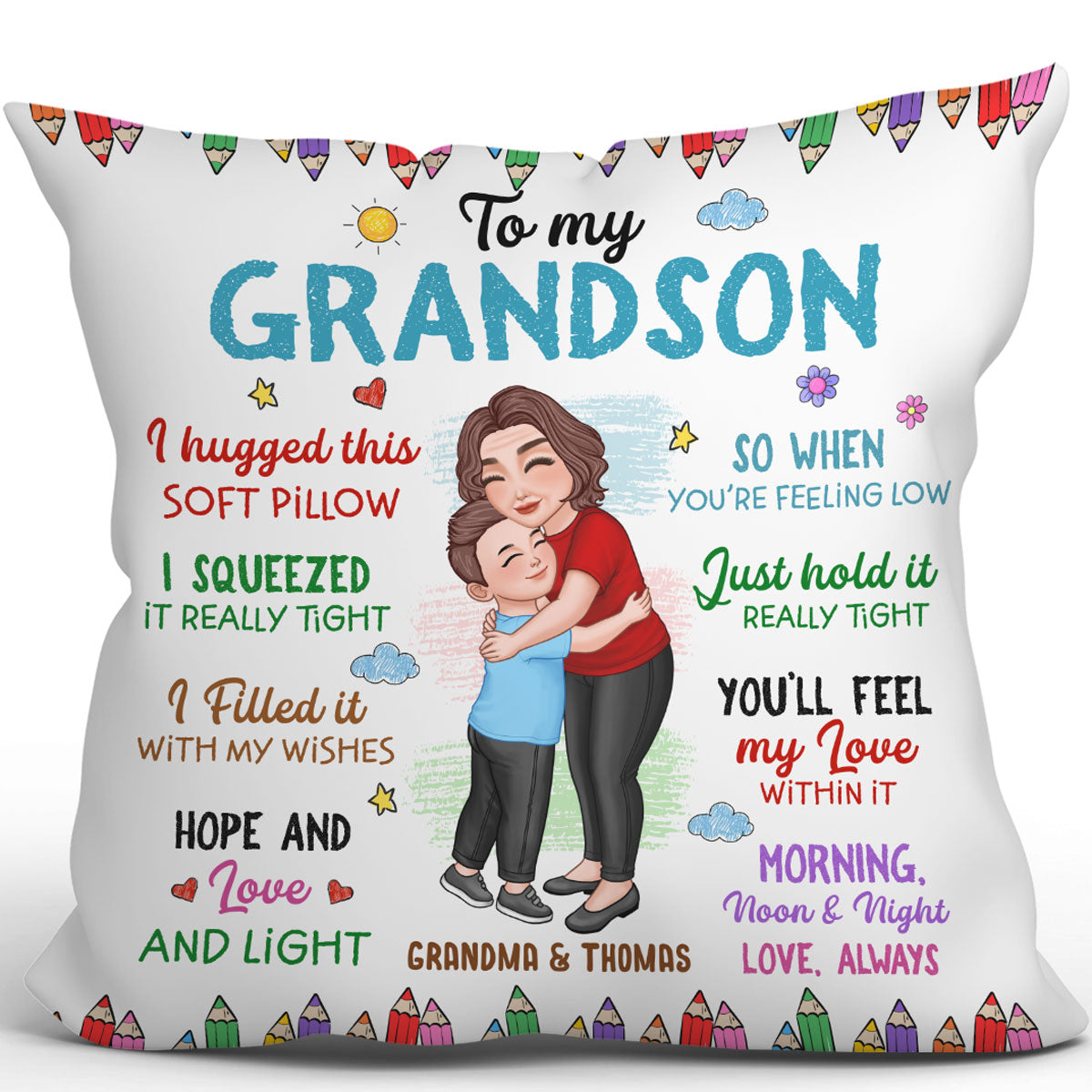 To My Granddaughter Grandson Grandma Hugging Kid Gift For Grandchildren Personalized Pillow