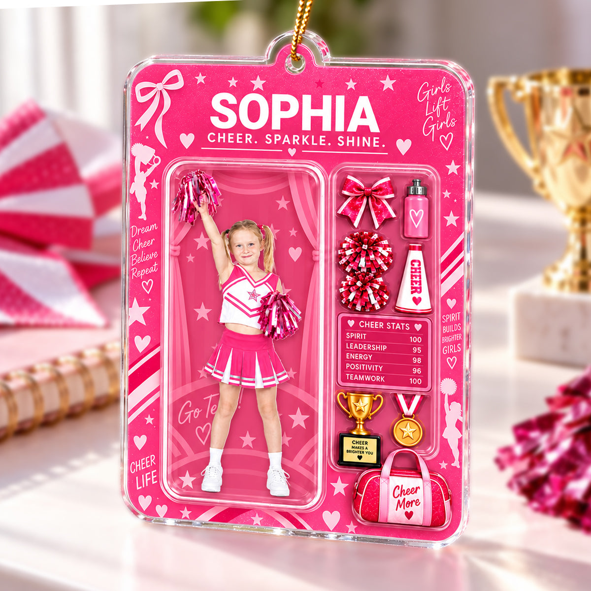 Custom Photo Upload Cheerleader Box 2D Flat Printed - Personalized Acrylic Ornament - Christmas Gift For Cheerleader Girl