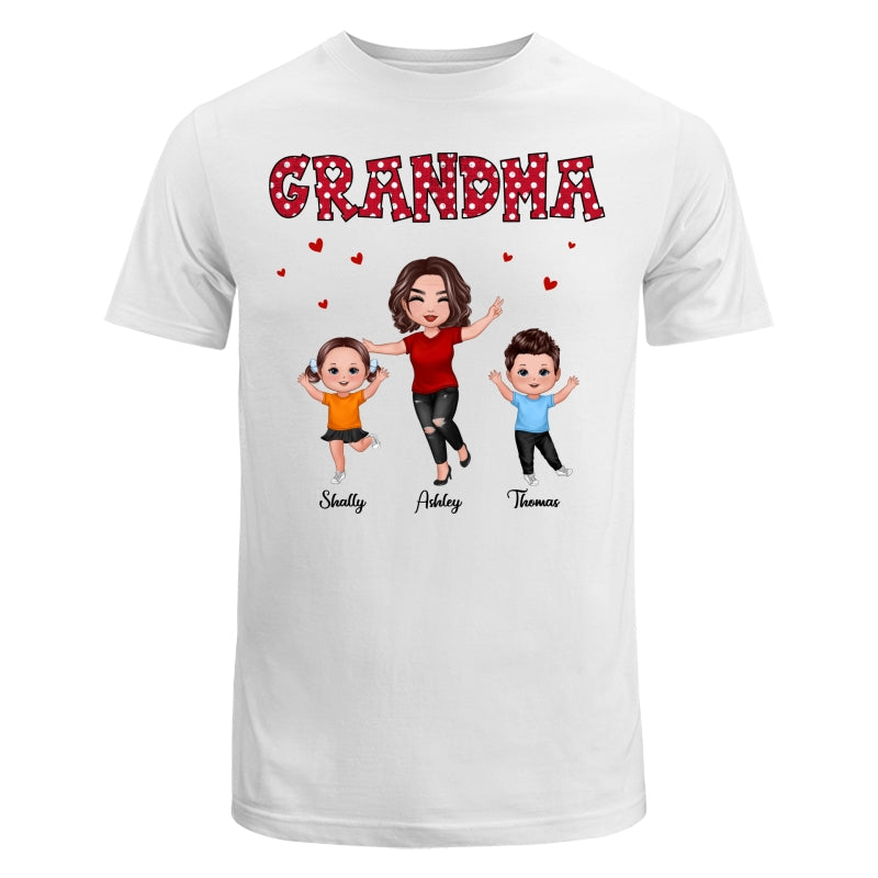 Polka Dot Pattern Happy Grandma And Grandkids Personalized Shirt
