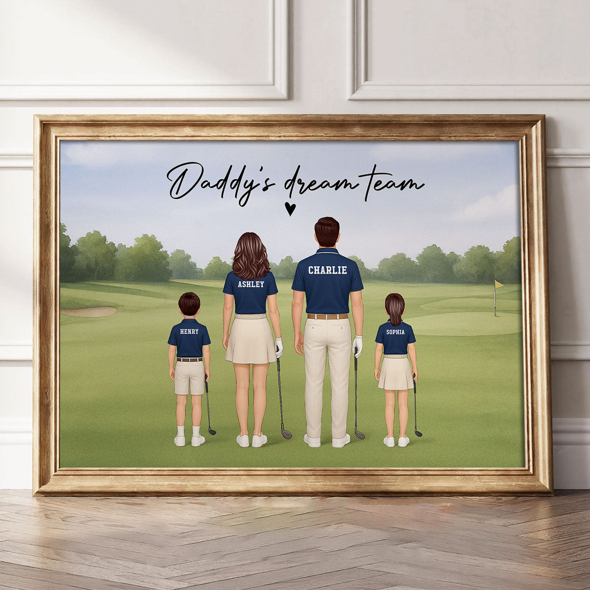 Daddy's Team Golf Family Back View Personalized Poster, Father's Day Gift