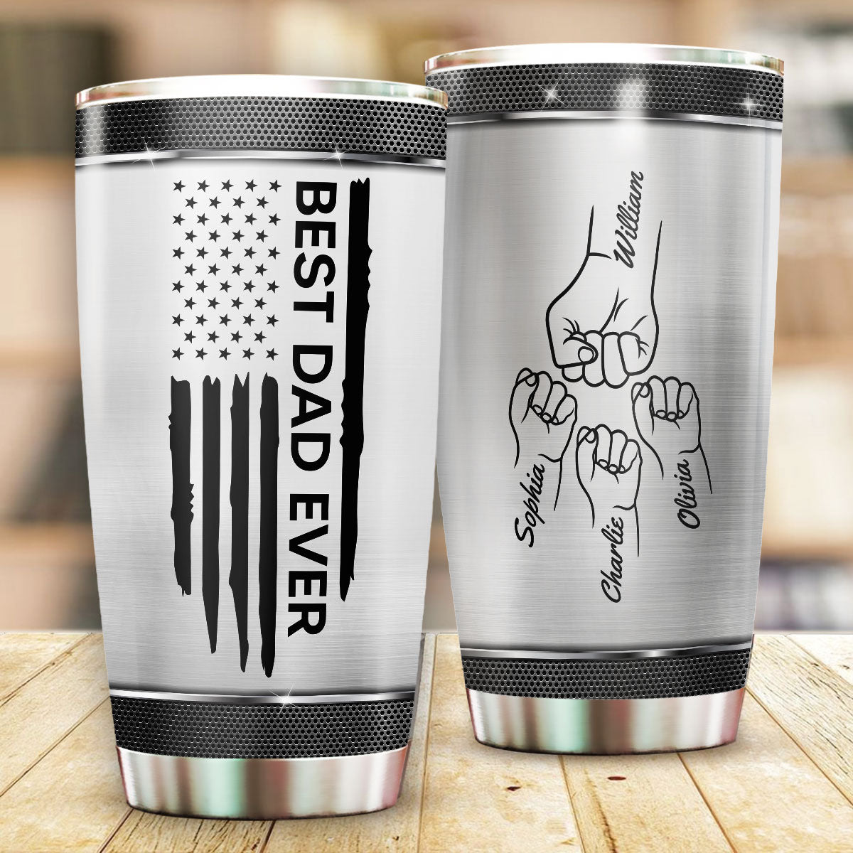 Best Dad Grandpa Papa Ever Nation Flag Fist Bumps Outline Personalized Tumbler