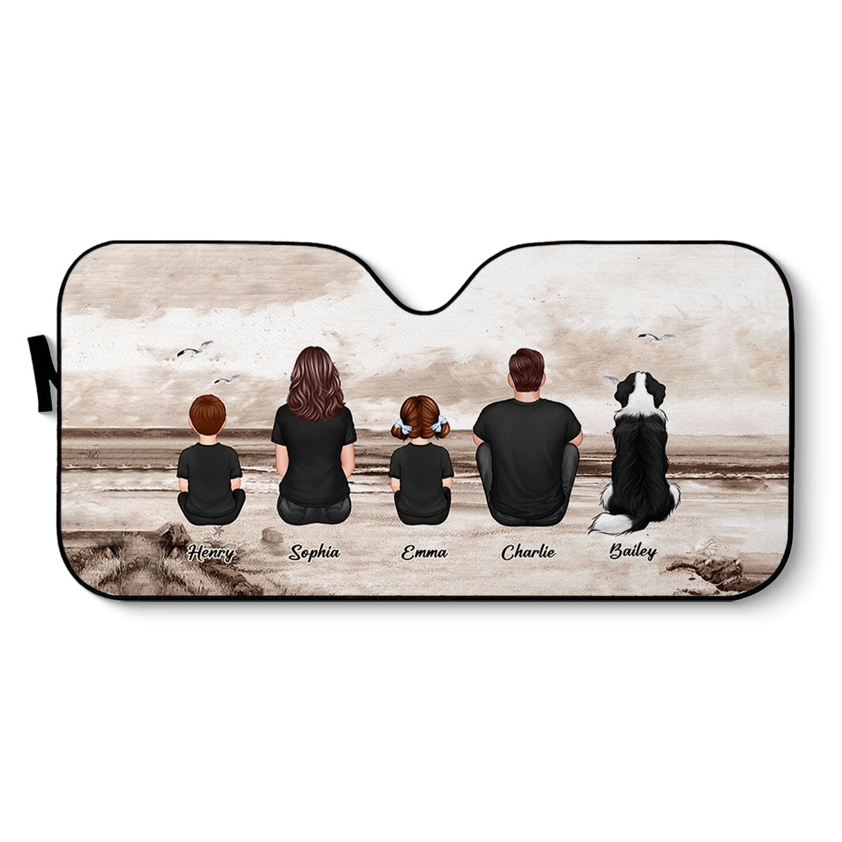Family Sitting Retro Vintage Beach Landscape Personalized Car Sun Shade