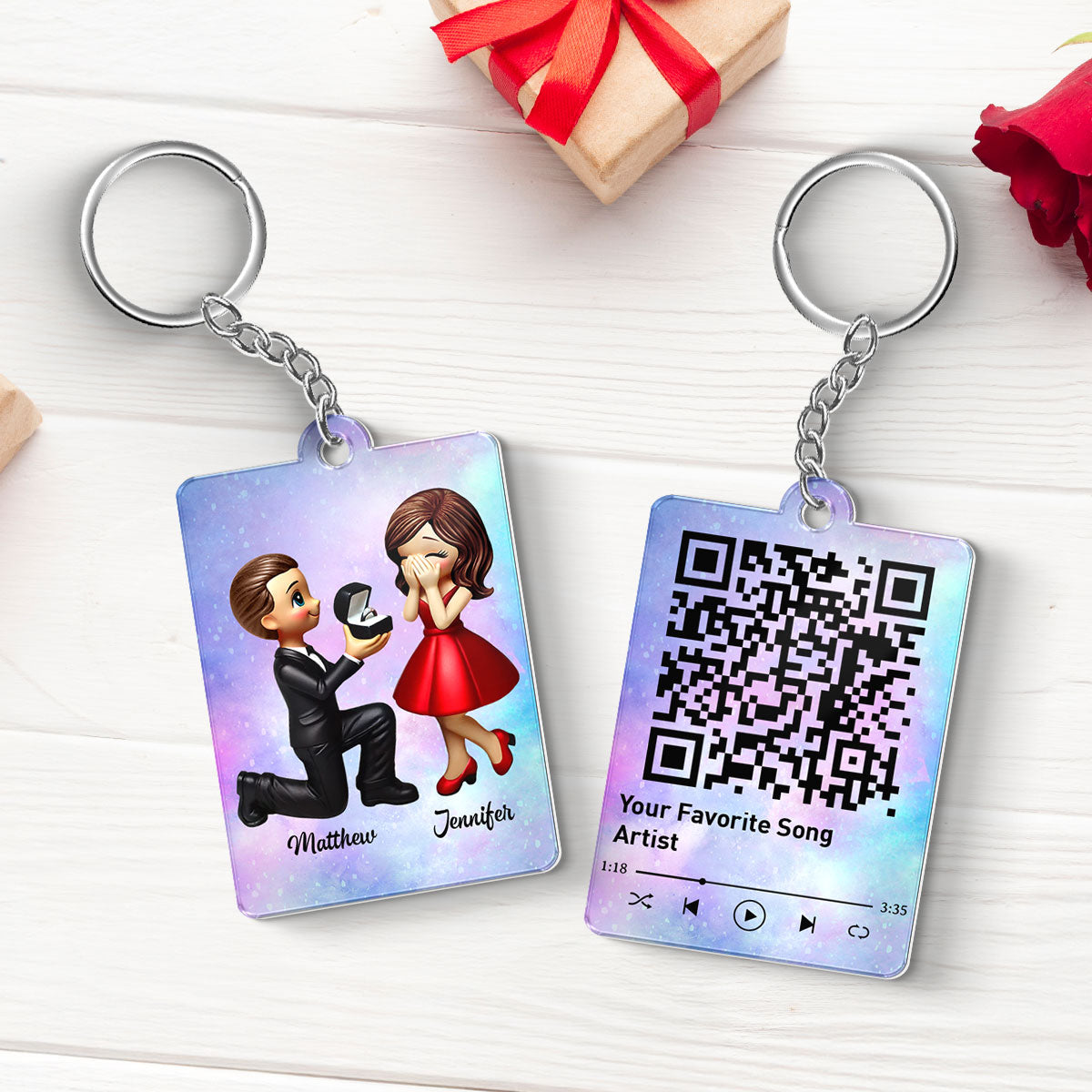 Newly Engaged Couple Gift Personalized Acrylic Flat Keychain, Just Engaged  Gifts for Couples, Favorite Song Scannable QR Code