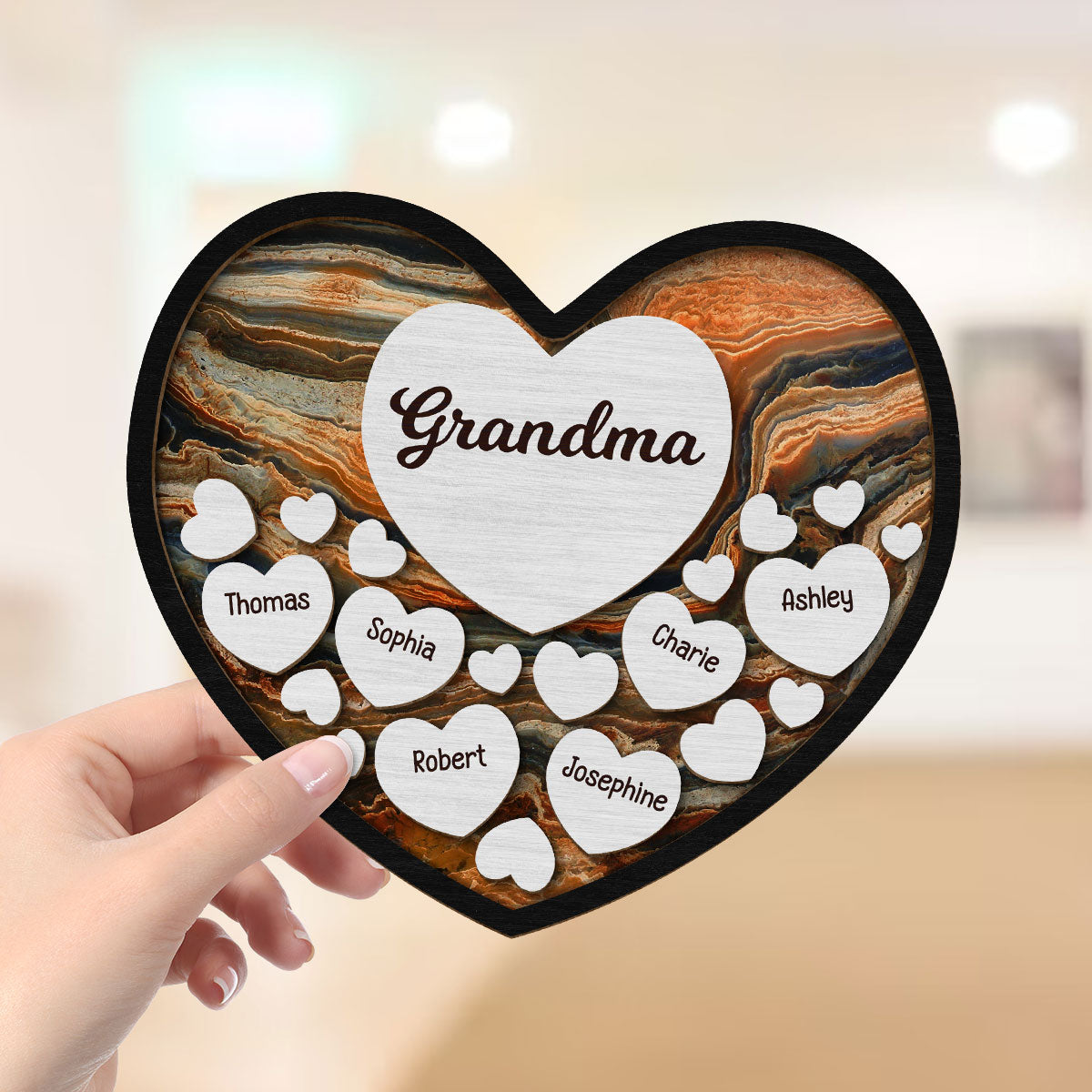 Grandma Mom Hearts In Heart Beautiful Background Personalized 2-Layer Wooden Plaque