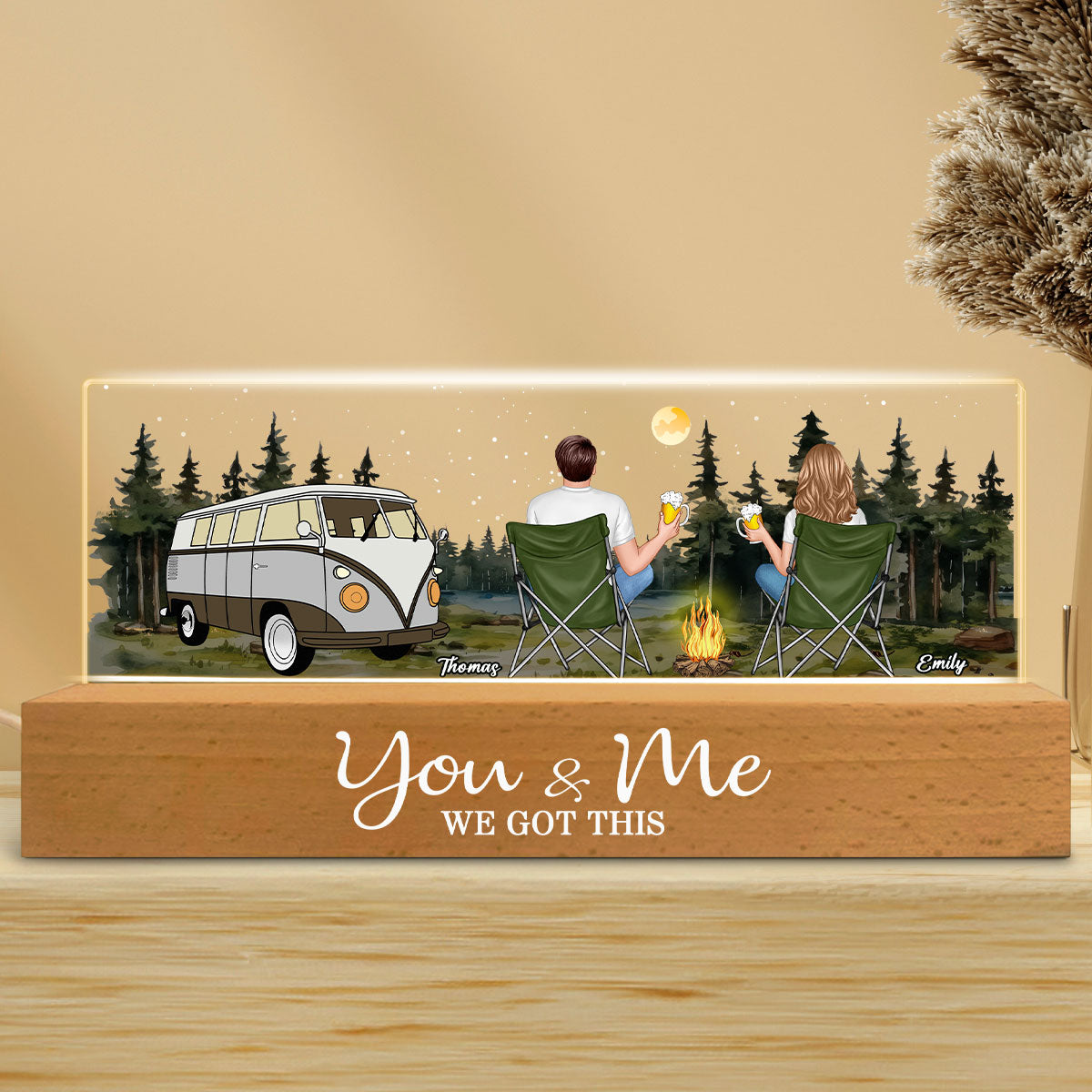 Back View Couple Camping Sitting Together Personalized Acrylic Block LED Night Light, Heartfelt Gift For Couple, For Him, For Her, Boyfriend, Girlfriend, Husband, Wife
