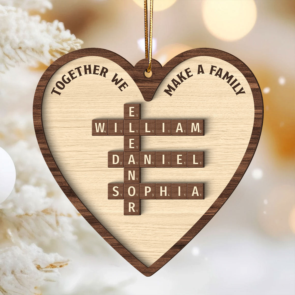 Together We Make A Family Crossword Puzzle Personalized 2-Layer Wooden Ornament, Christmas Gift for Family