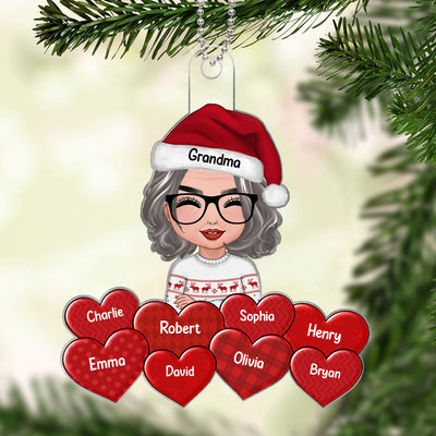 Doll Grandma Crossed Arms Grandkids Names In Hearts Christmas Gift Personalized Acrylic Ornament