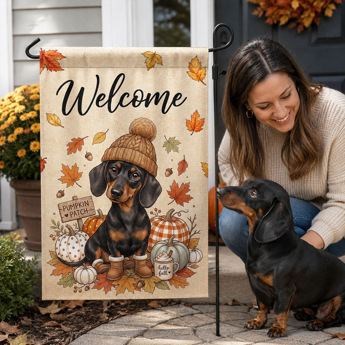 Hello Fall Custom Dog Cat Pet Portrait from Photo - Personalized Garden Flag - Cozy Fall Decor for Pet Lovers
