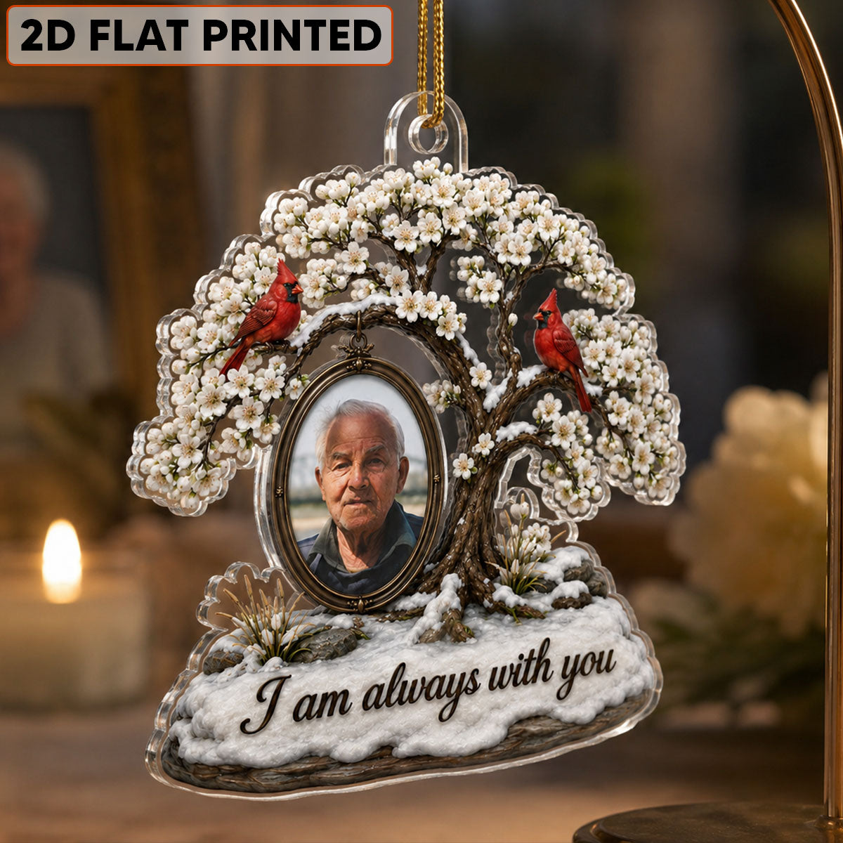 Cardinal Blossom Tree Custom Photo of Lost Loved One - Personalized Acrylic Ornament - Memorial Gift, Sympathy Gift