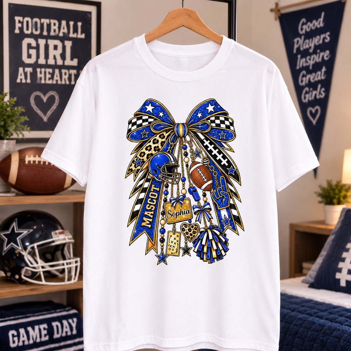 Custom School Spirit Charm Bow - Personalized Shirt - Trendy Football Game Day Tree