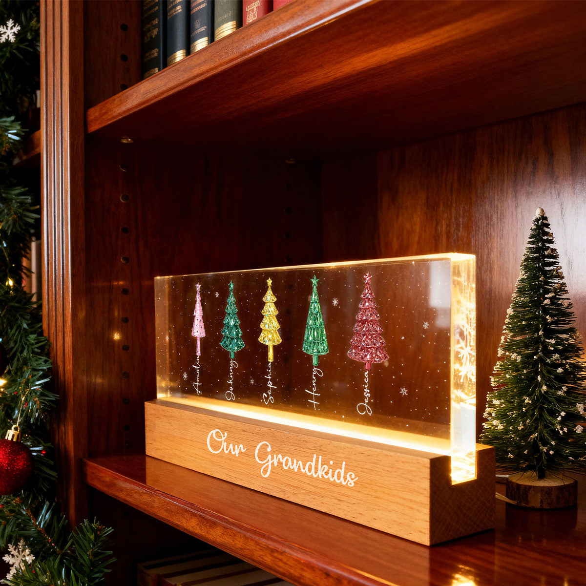 My Grandkids 3D Crystal Effect Christmas Tree - Personalized Acrylic Block Plaque LED Night Light - Christmas Gift for Grandma