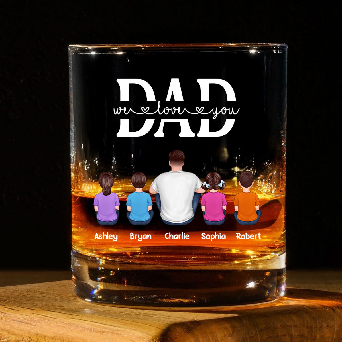 Best Dad Ever Back View Man Kids Dog Cat Personalized Whiskey Glass, Wine Glass, Father's Day Gift for Dad