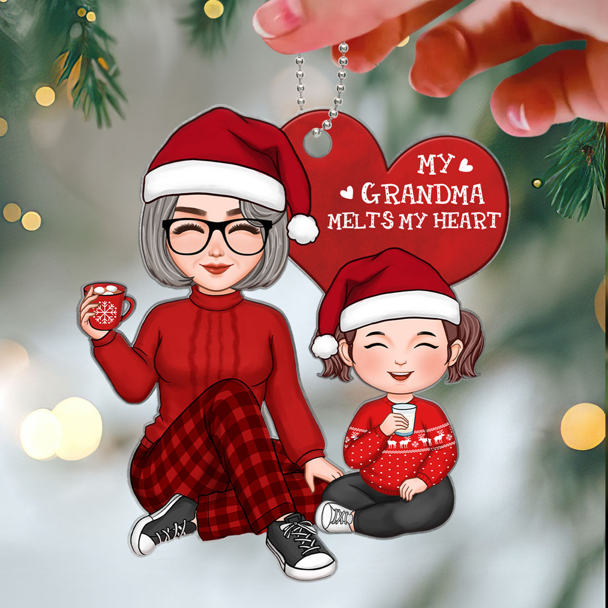 Cute Grandma And Grandkids Sitting Christmas Gift Personalized Acrylic Ornament