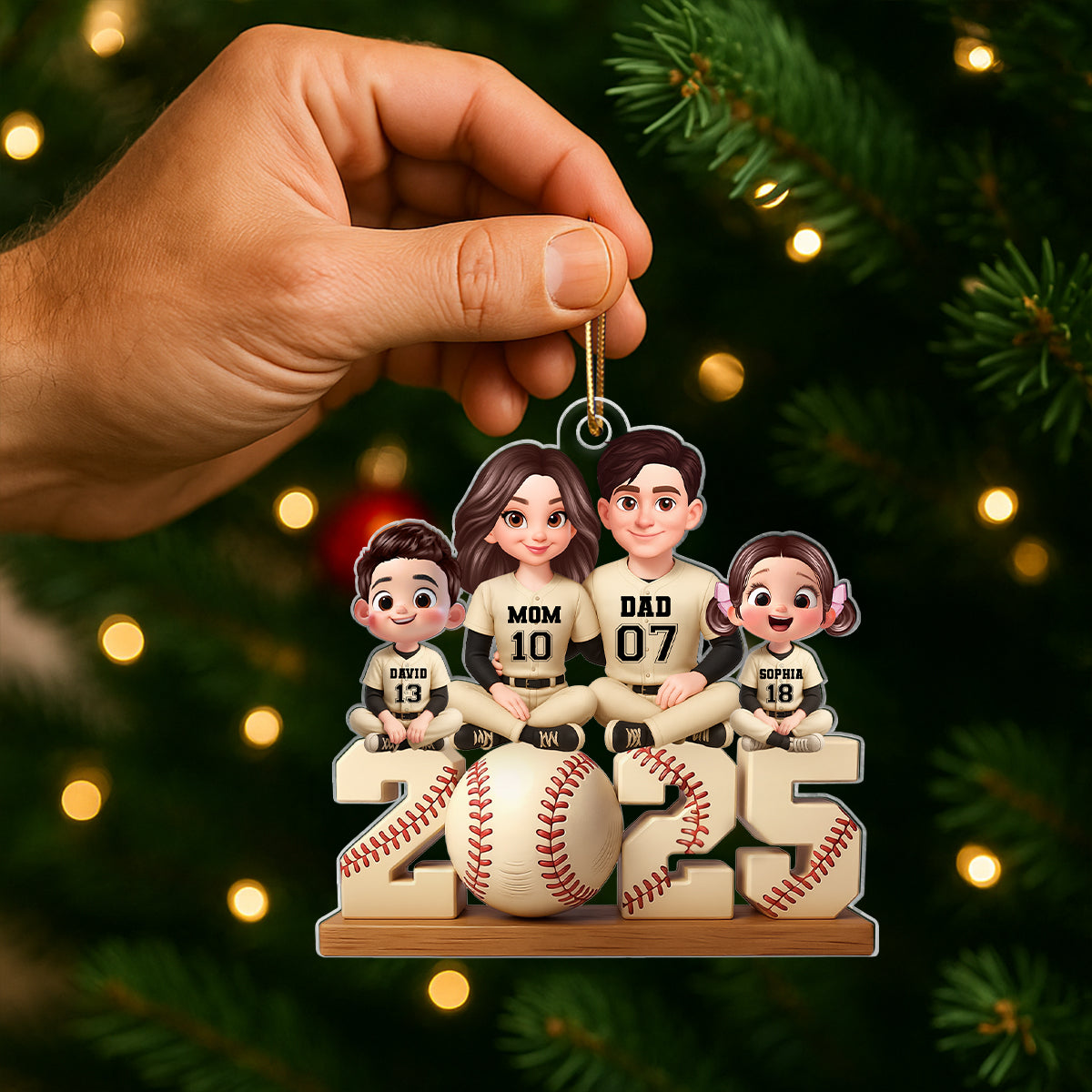 Baseball Family Sitting 2025 Personalized Acrylic Ornament, Christmas Gift for Husband, Wife, Kids